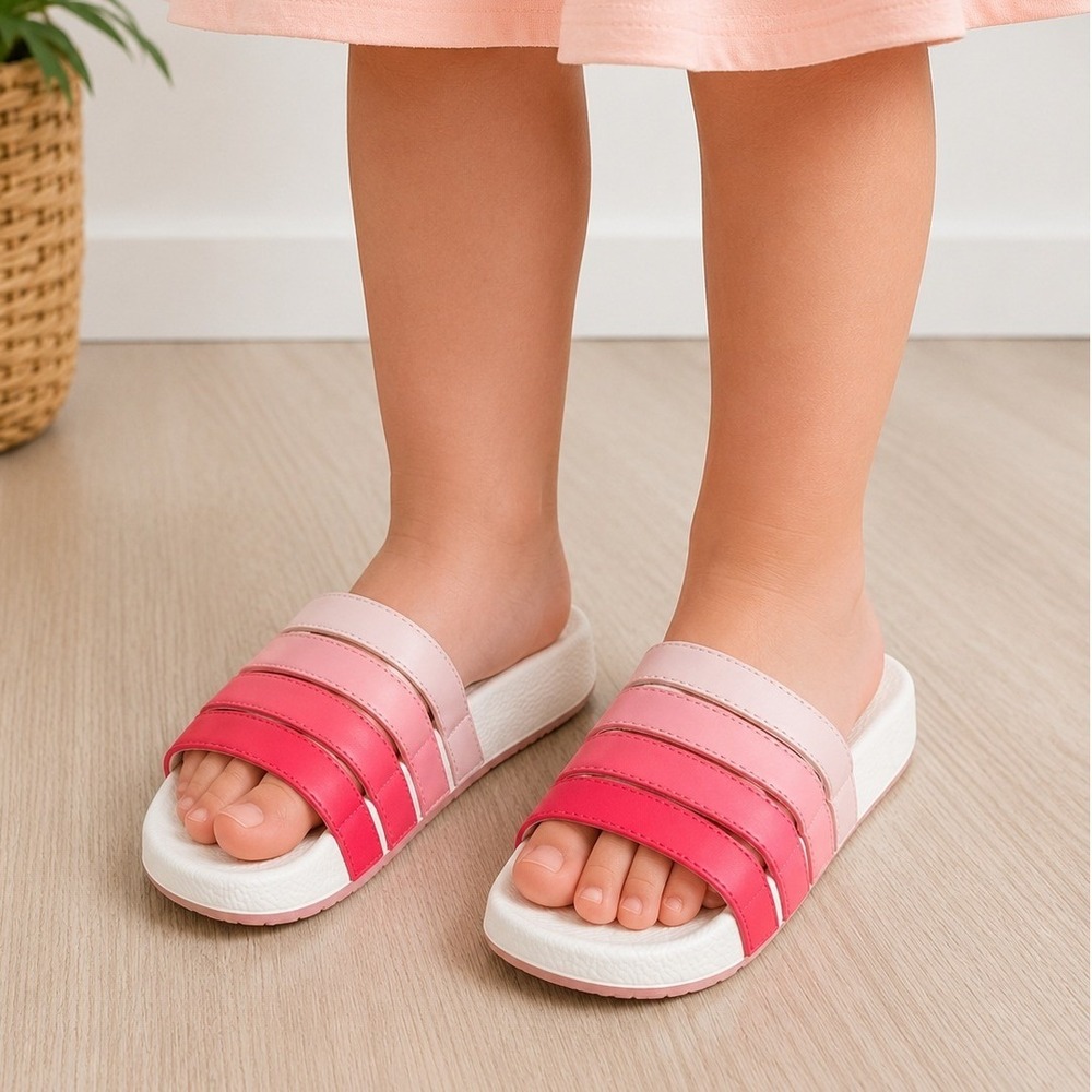 Janie and Jack Ombre Pool Slide Multi Strap Pink Red Beach Summer Vacation 9 EUC
